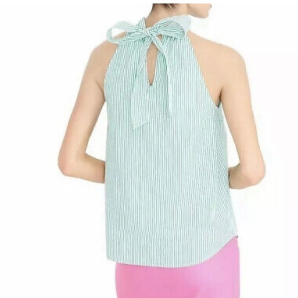 J.Crew  tie neck poplin blouse size 8.  green and white